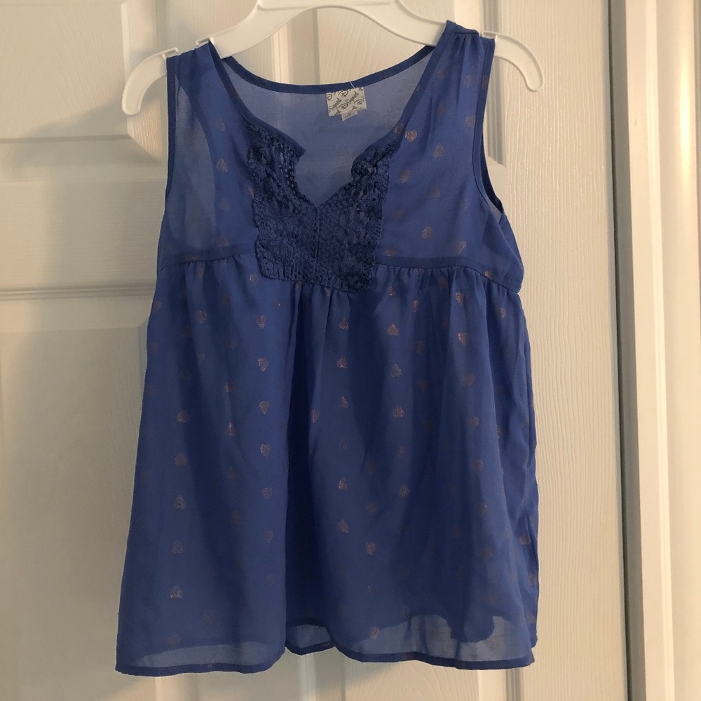 Sheer royal blue blouse with crochet detail